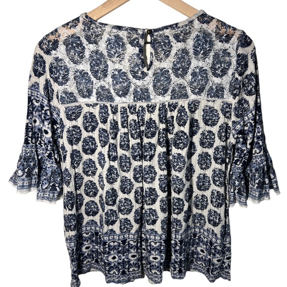 Lucky Brand Blue Patterned Tunic Peasant 3/4 Sleeve Top - Picture 4 of 11